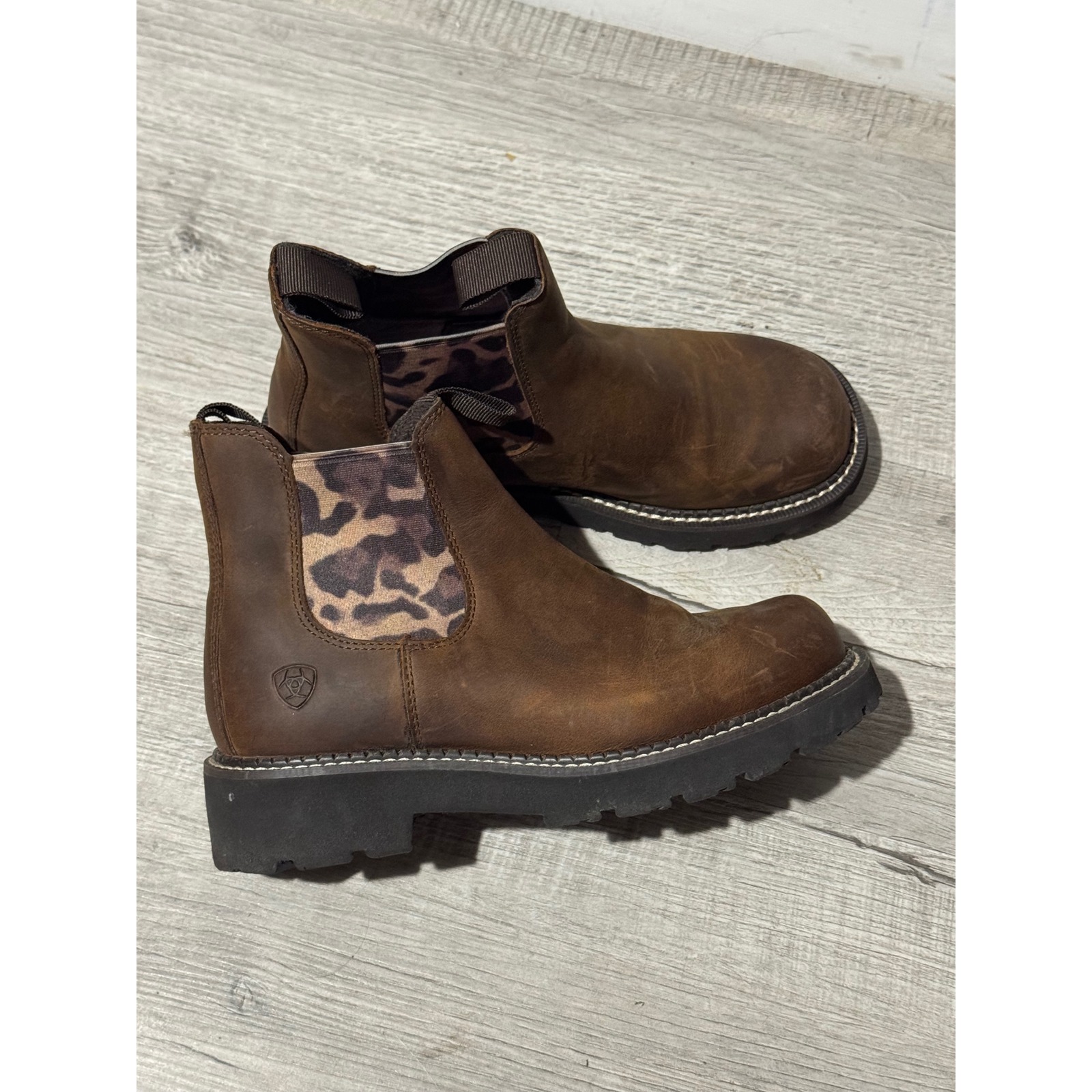 Ariat Fatbaby Heritage Chelsea Boots Brown Leather Leopard Print 10042418 7b